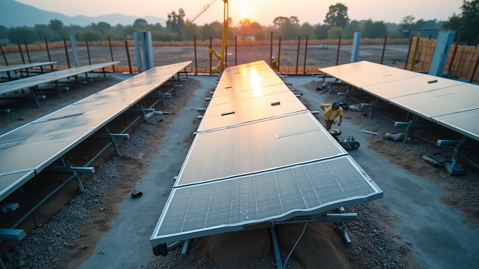 High angle view of a construction site with solar panels being installed
