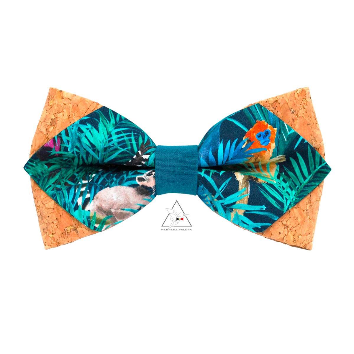 Noeud papillon pointu en liège et Liberty Monkey Hide vert paon