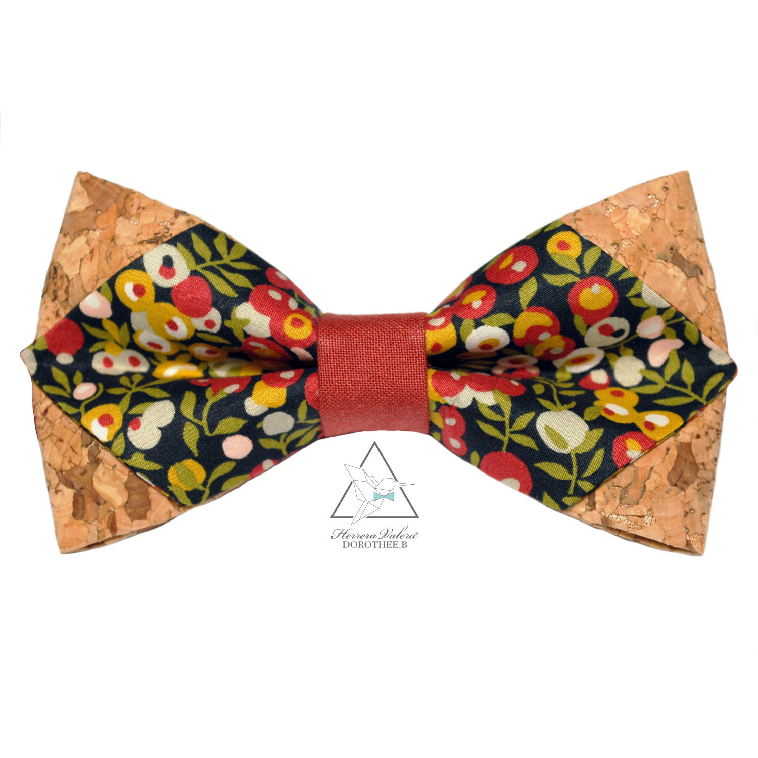 Noeud papillon en Liberty Wiltshire tomette  - Pointu en liège