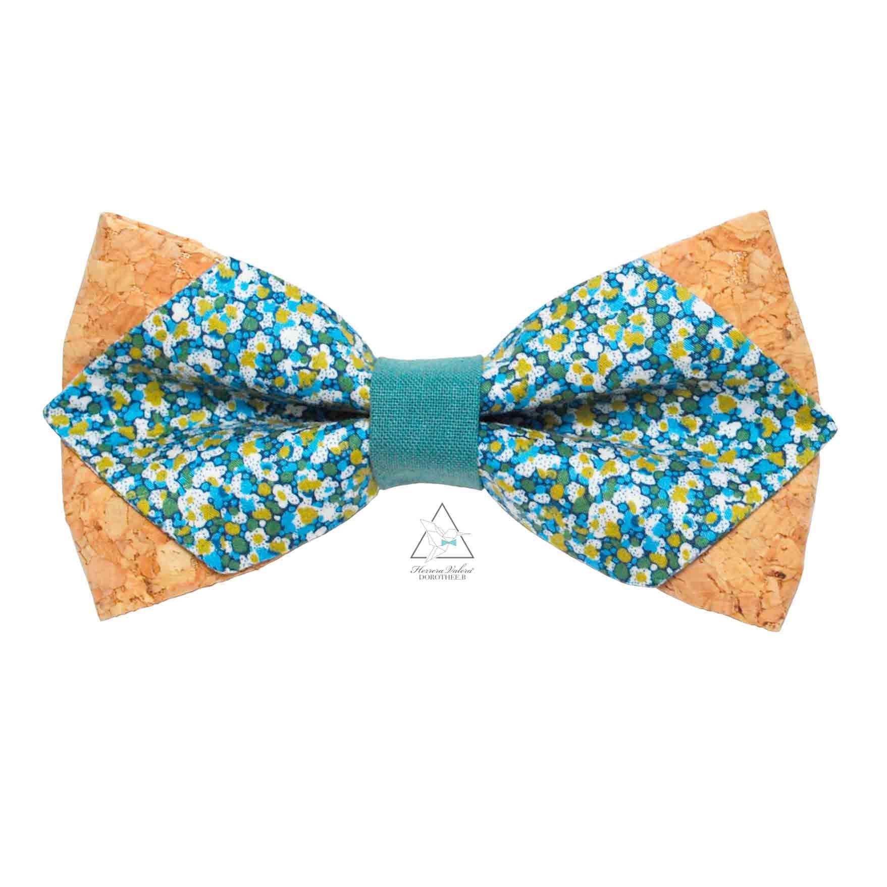 Noeud papillon en Liberty Pepper Tea sauge - Pointu en liège