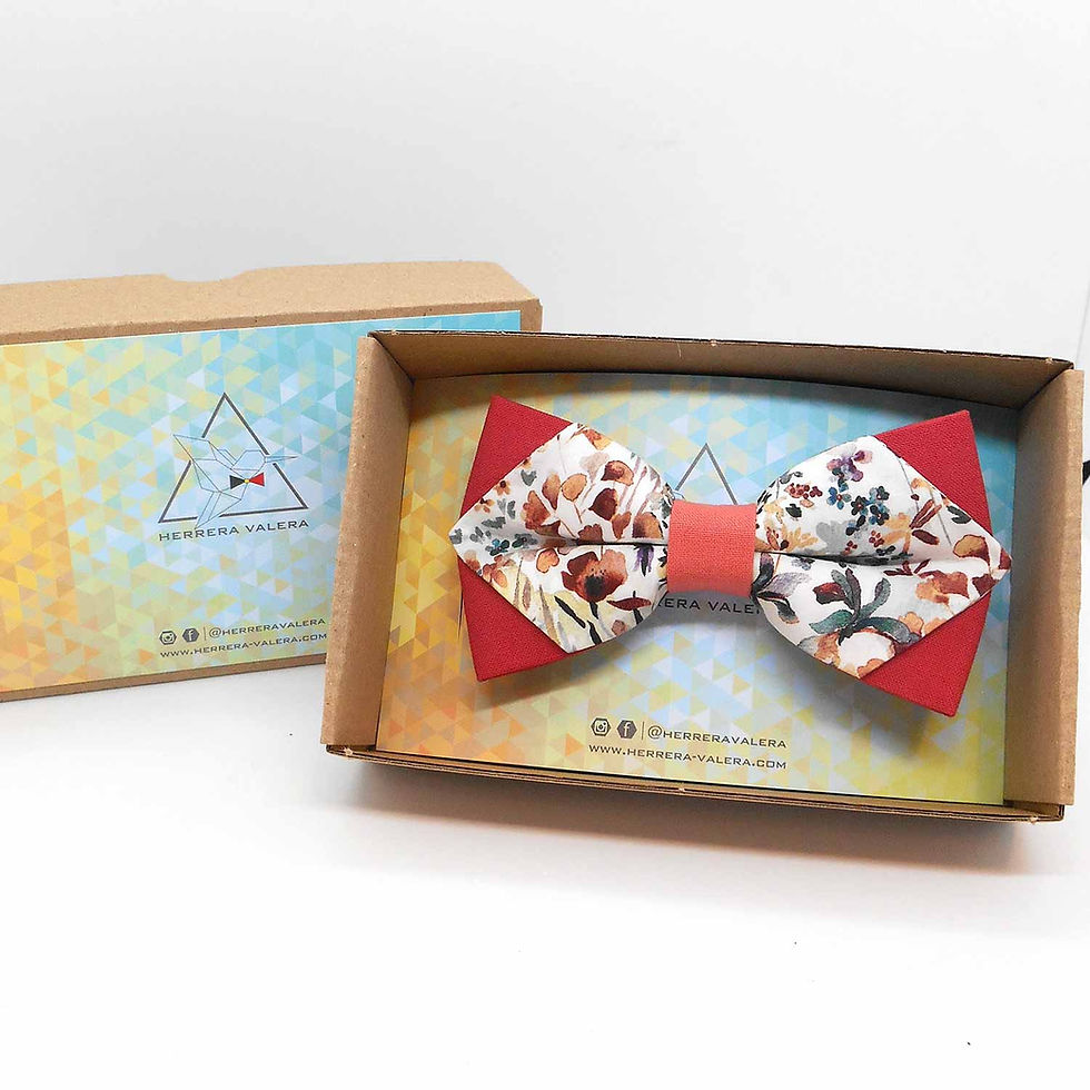 Miniature : Noeud Papillon Santal et Liberty Felda Saffron et sa bague corail - Pointu
