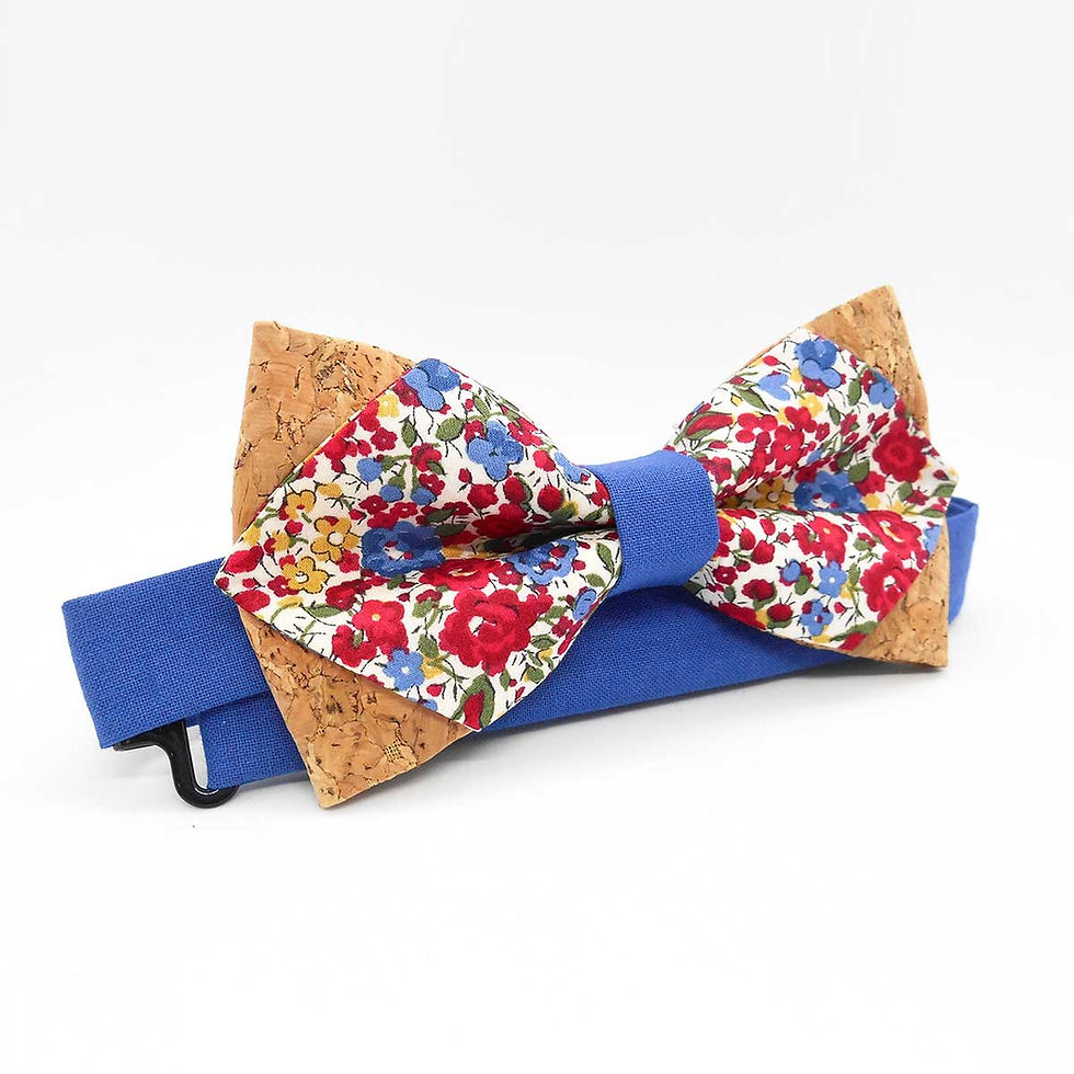 Miniature : Noeud papillon pointu en liège et Liberty Emma & Georgina royal