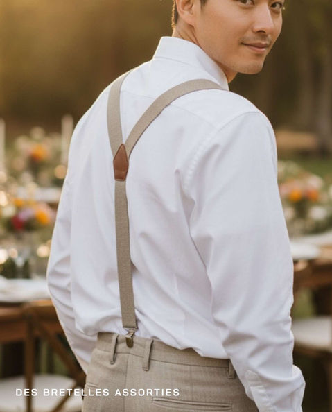 Bretelles en lin beige, style champêtre