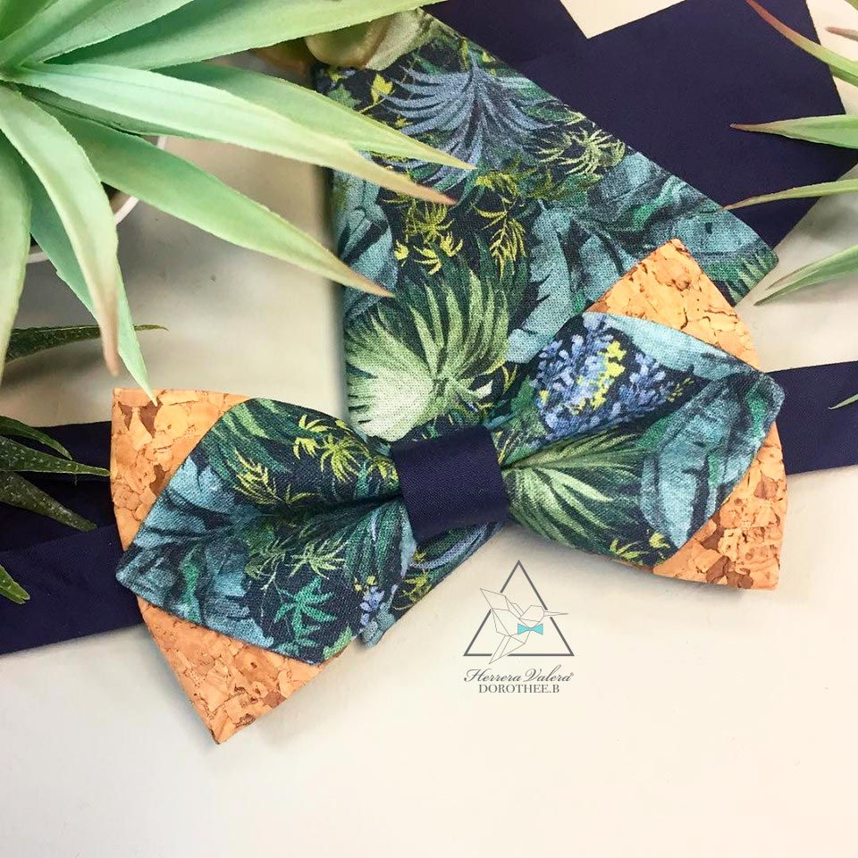 Miniature : Noeud papillon Jungle blue navy - Pointu en liè