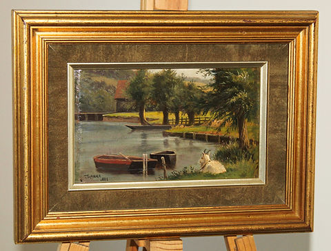 トーマス・スピンクス 作 Thomas Spinks 「川の流れ」油彩 真作 Thomas Spinks (1847–1927) | gainsboroughfineart