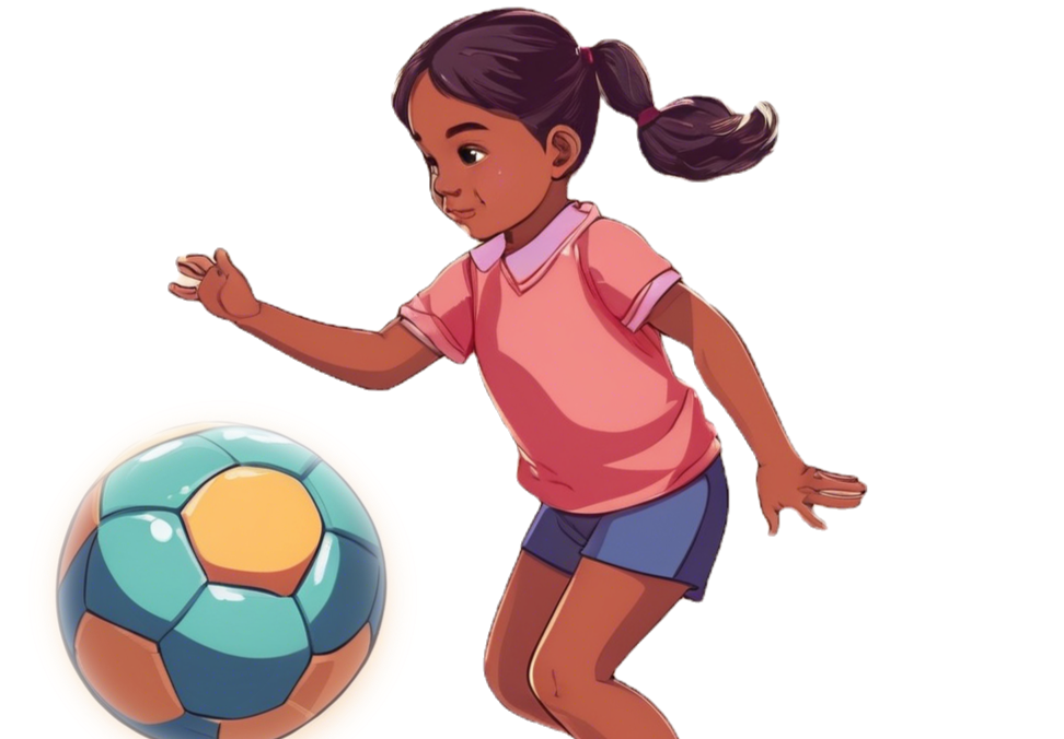 girl child playing a ball facing the right hand side.png