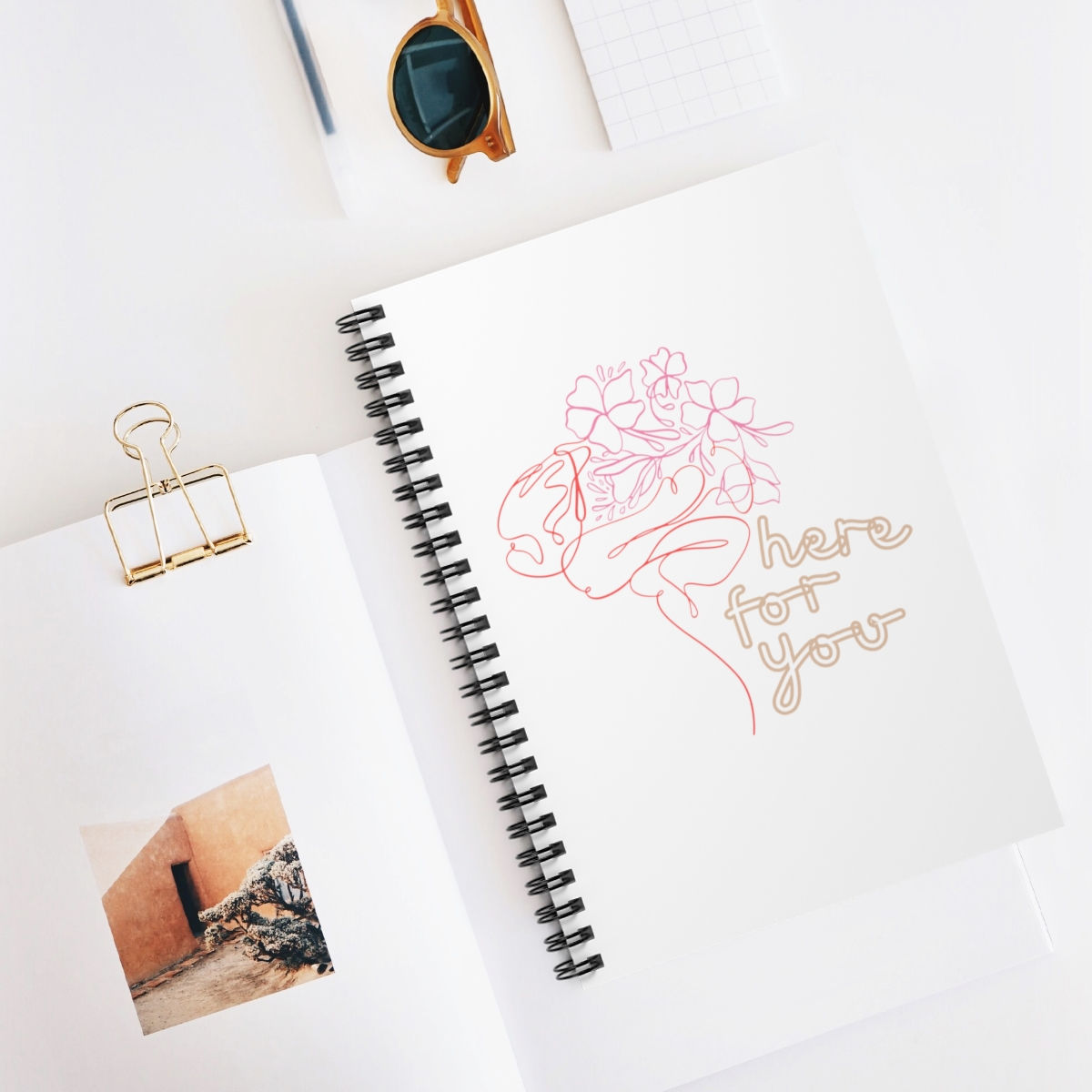"Here For You" Spiral Notebook - Mental Health Ruled Line
