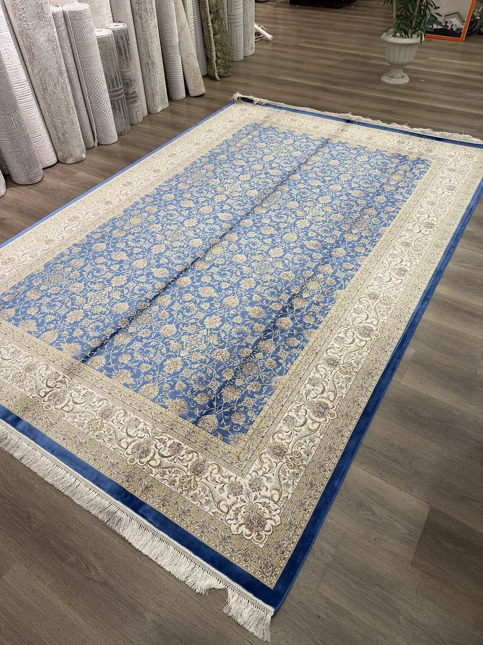Thumbnail: Turkish Silk Rug 7x10 ft Blue Floral Oriental Carpet