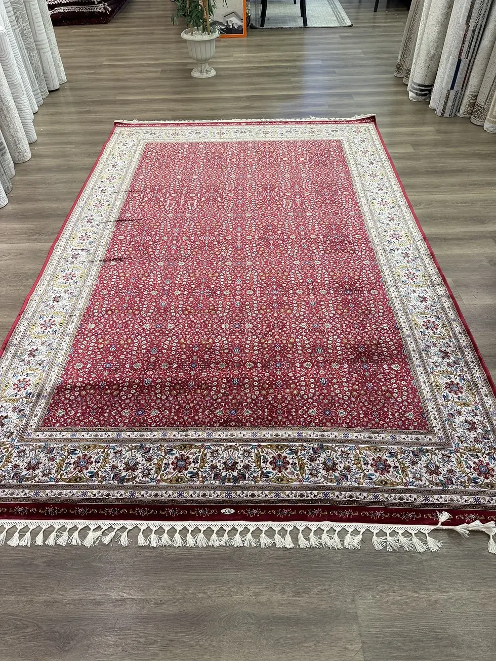 Thumbnail: 7x10 ft  Pure Silk Rug- Red -Hand Knotted Fringe