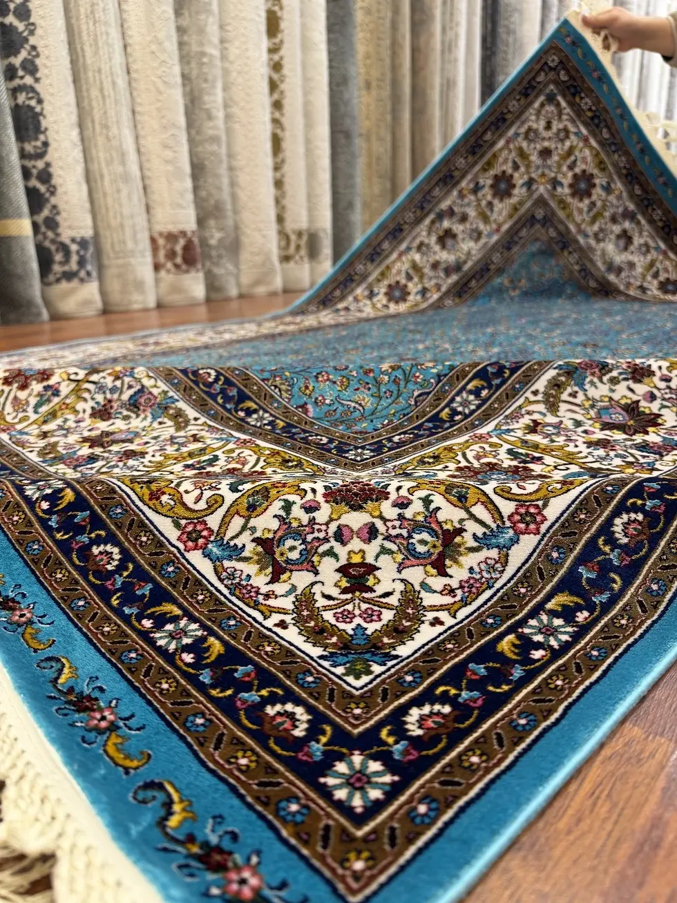 Thumbnail: Blue Turkish Silk Rug 7x10 ft Fringed