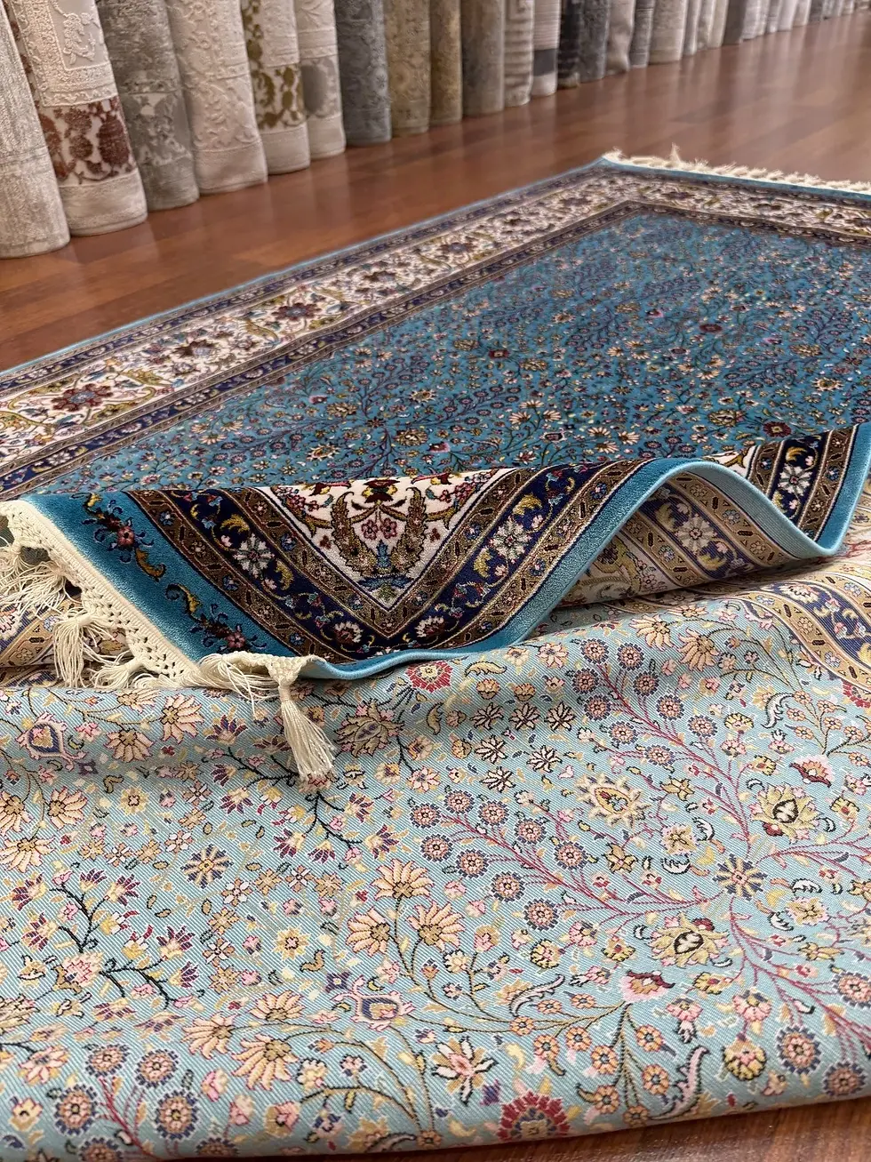 Thumbnail: Blue Turkish Silk Rug 7x10 ft Fringed