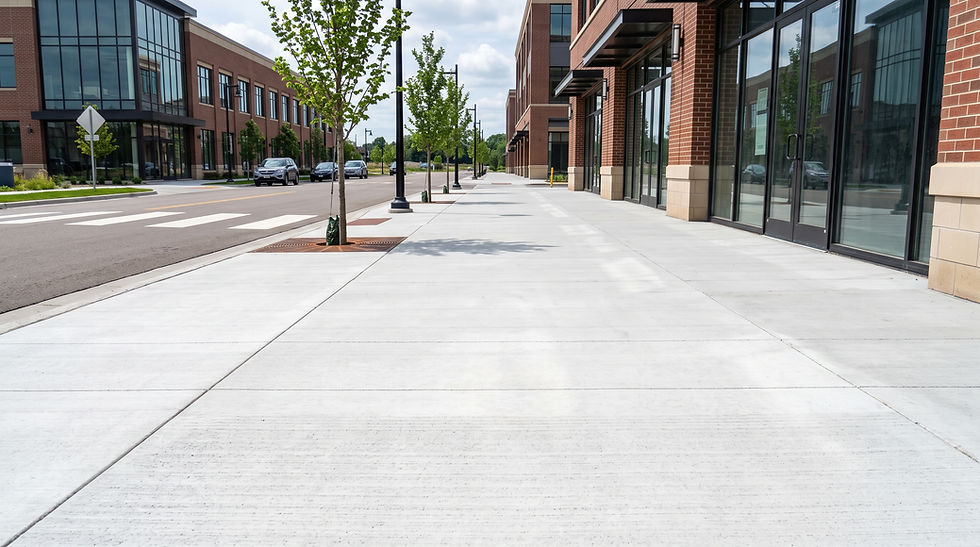 New concrete sidewalk installed on a commercial property.