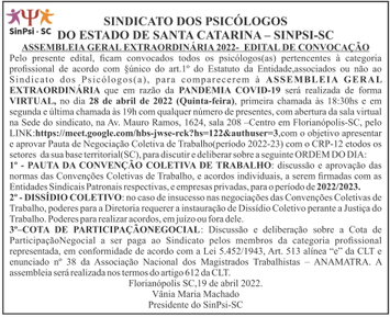 ASSEMBLEIA GERAL EXTRAORDINÁRIA 2022 - EDITAL DE CONVOCAÇÃO