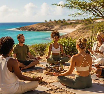 Group relaxing on the beach in Aruba