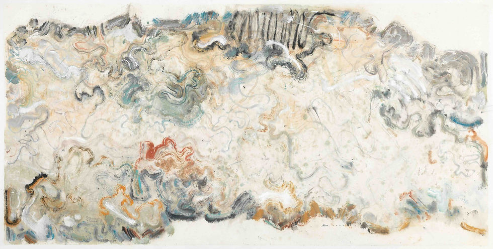 白明, 《 山海新經 — 半島 》 ,2022年,宣紙、國畫顏料、墨、茶,129 x 255cm(連框)