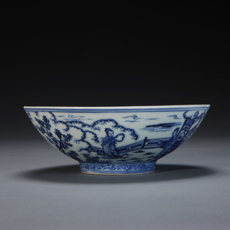 青花庭院仕女圖碗 「大明宣德年製」款 明 宣德(1426 – 1435)