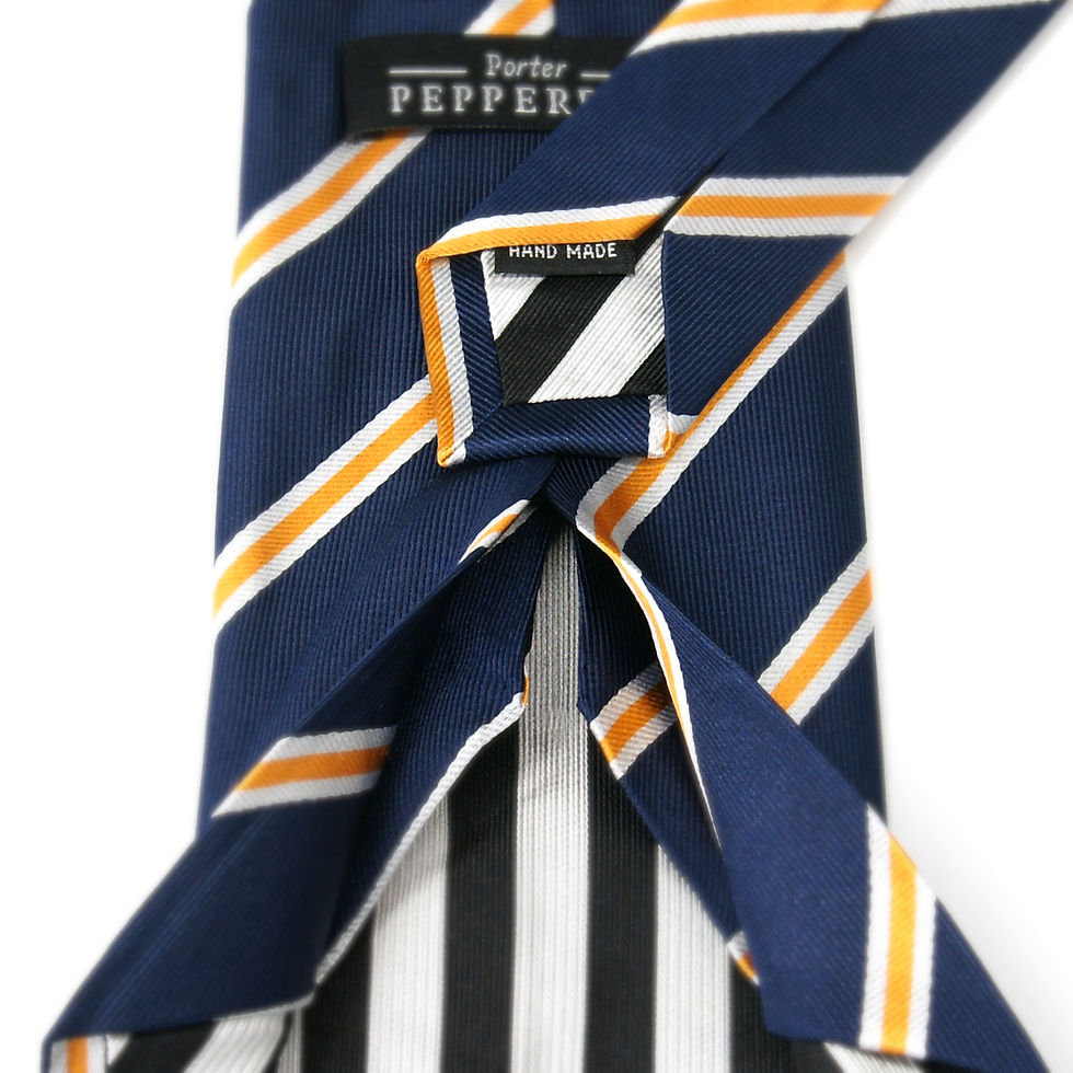 Thumbnail: open folds of Navy Yellow and White Diagonal Stripped Woven Mulberry Silk Seven Fold Tie