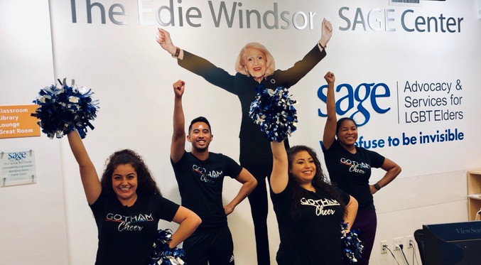 Gotham Cheer cheerleaders Volunteer at Sage offices in chelsea NYC