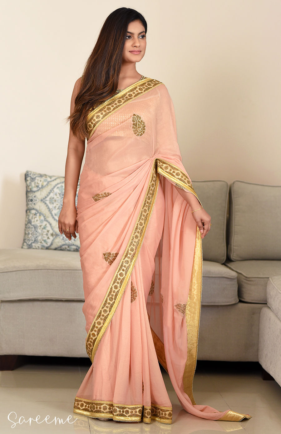 Thumbnail: Blush Peach Chiffon Saree