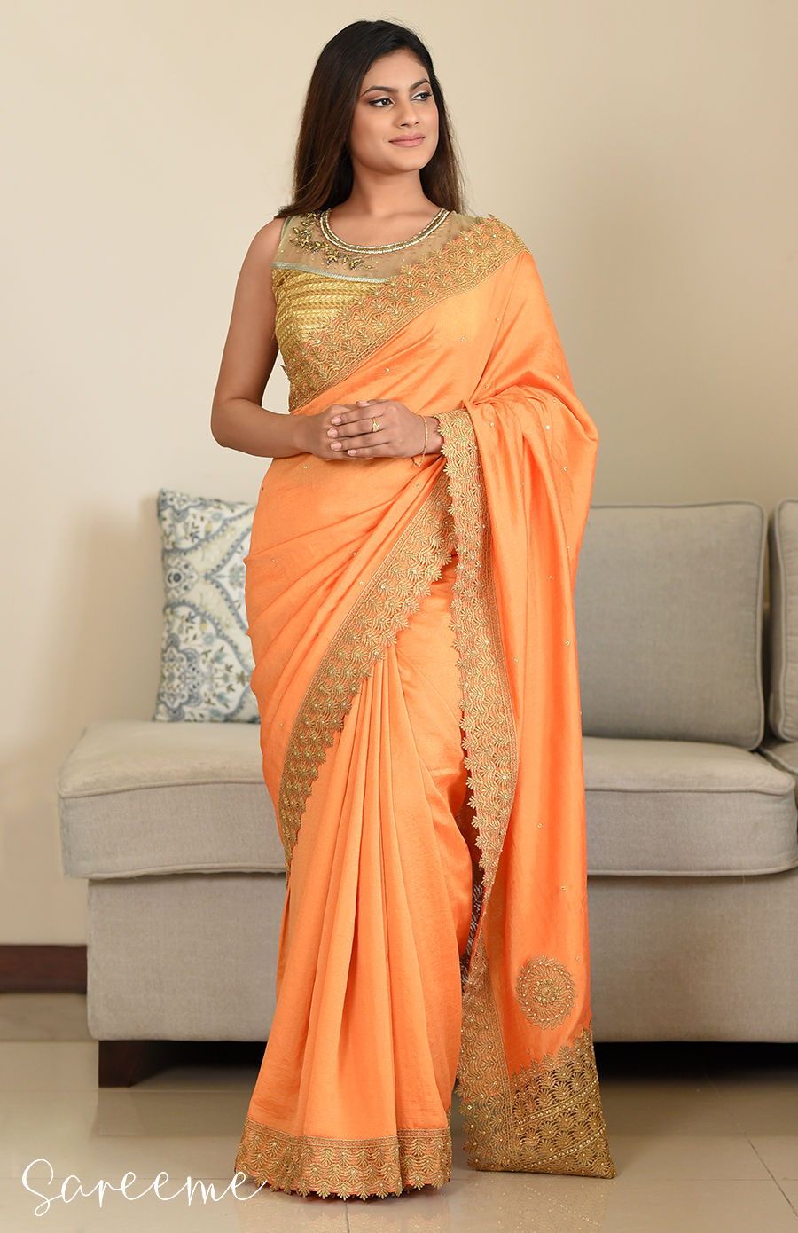Thumbnail: Orange Gold Designer Saree
