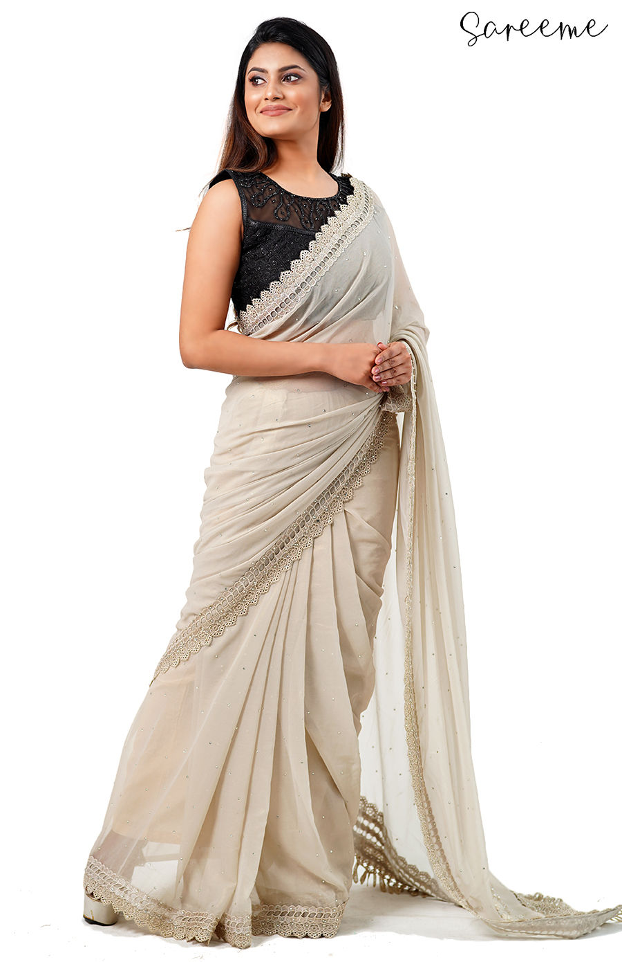 Ivory Georgette Saree