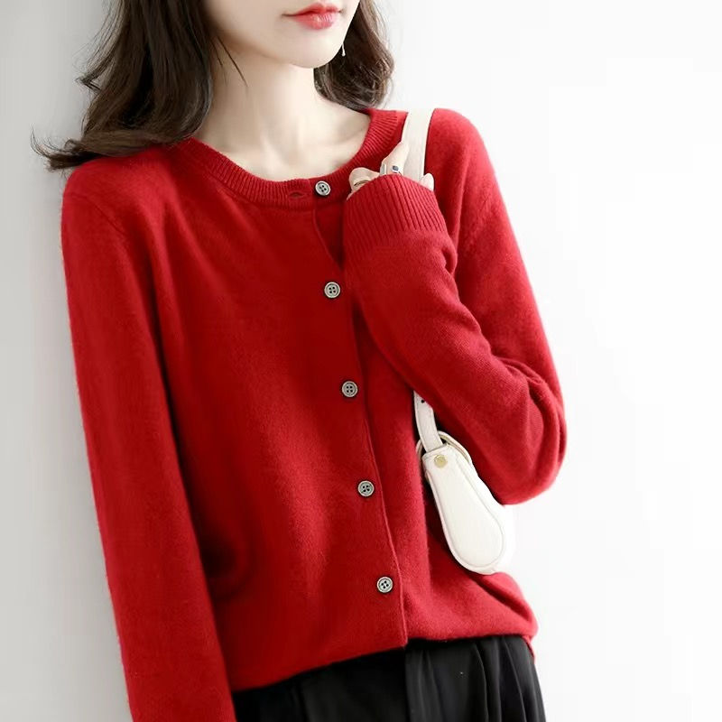 Thumbnail: Women Cardigans Sweater O-neck Spring Autumn Knitted Cashmere Cardigans Solid Si