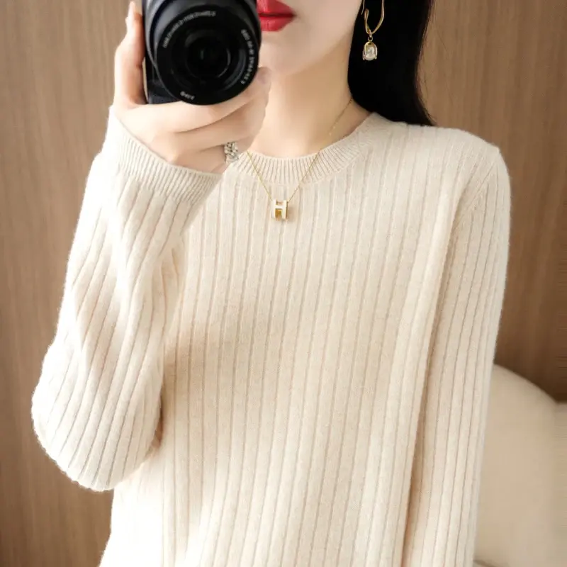 2025 Women Sweaters Autumn Winter Long Sleeve Pullovers O-neck Stripe Warm Pullo