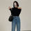 Thumbnail: Fashion Skew Collar Off-shoulder Long-sleeved T-shirts Women Spring New Solid Sl
