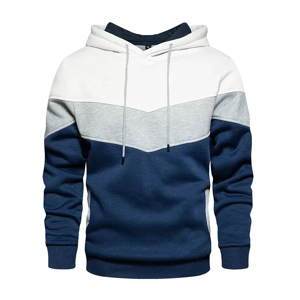 Men's Patchwork Hooded Sweatshirt Hoodies Clothing Casual Loose Fleece Warm Stre