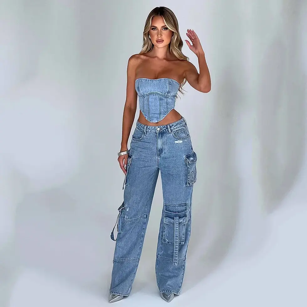 Fashion Multi-pocket Jeans New Baggy Jeans Women Cargo Pants Women High Waist Bu