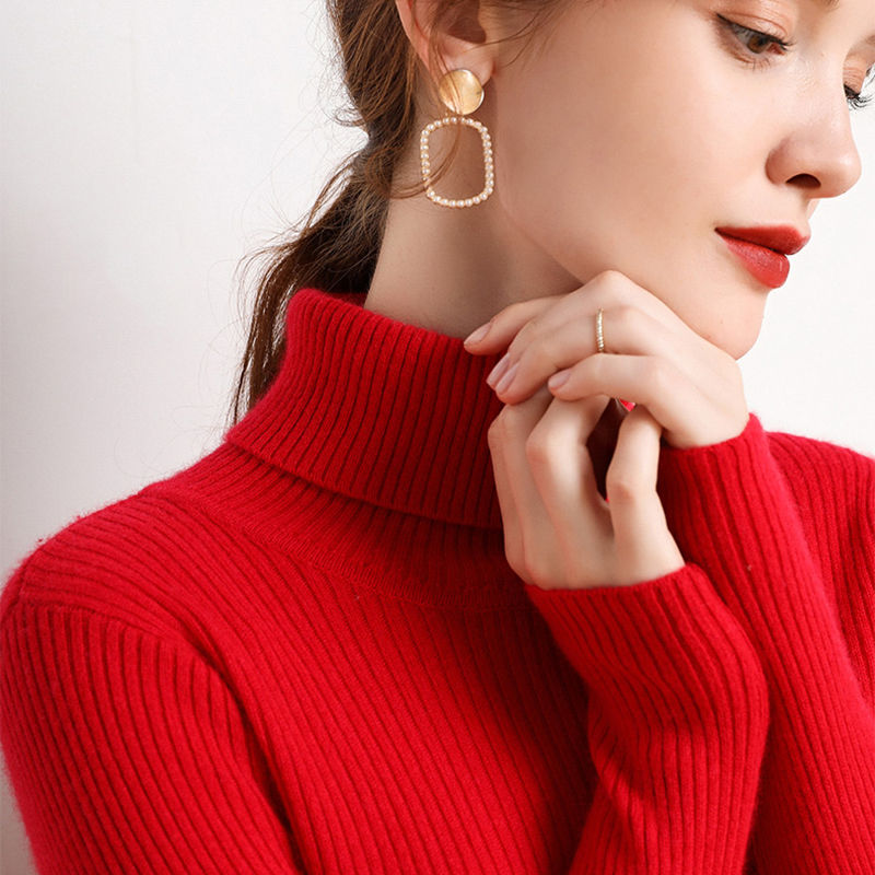 Thumbnail: Women Fall Turtleneck Sweater Knitted Soft Pullovers Cashmere Jumpers Basic Soft