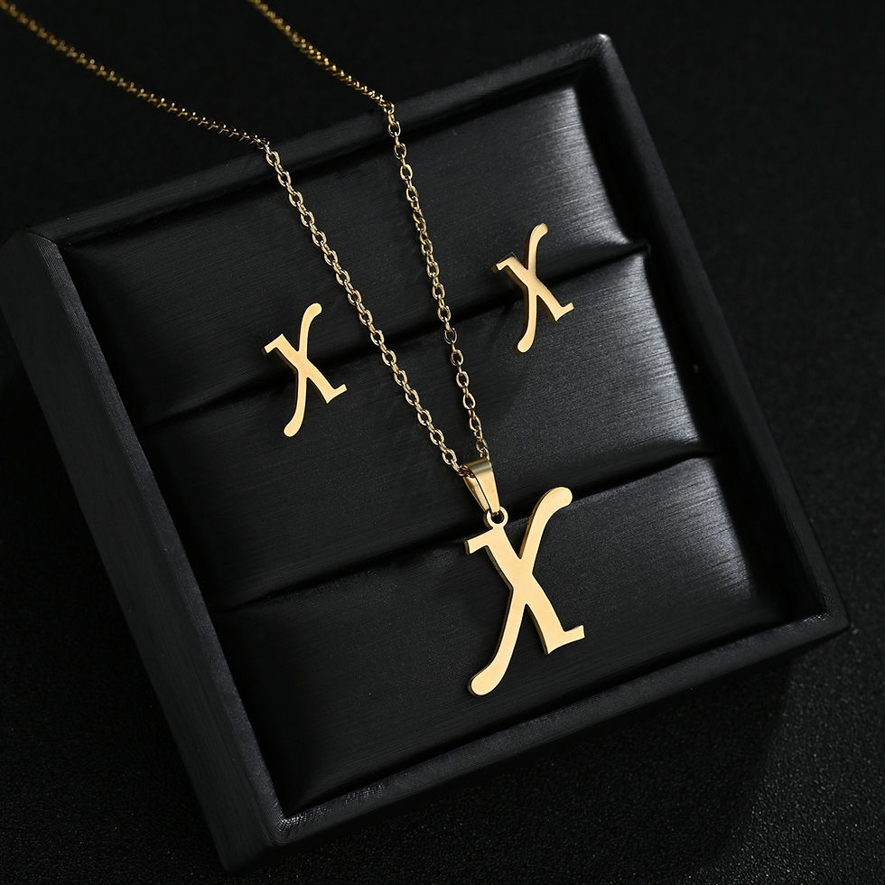 Miniatura: Stainless Steel 26 Letters Initial Women Alphabet Pendants Necklaces Earring Jew