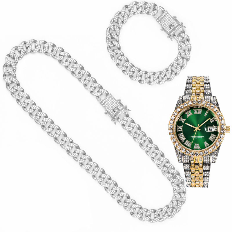 Miniatura: Necklace +Watch+Bracelet Hip Hop Miami Curb Cuban Chain Gold Iced Out Paved Rhin