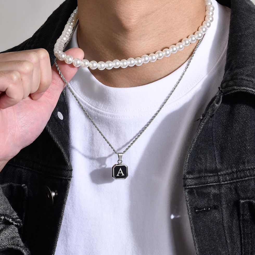 Miniatura: Initials Necklaces for Men Women,A-Z 26 Letters Black Square Stainless Steel Pen