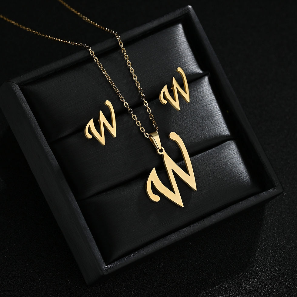 Miniatura: Stainless Steel 26 Letters Initial Women Alphabet Pendants Necklaces Earring Jew