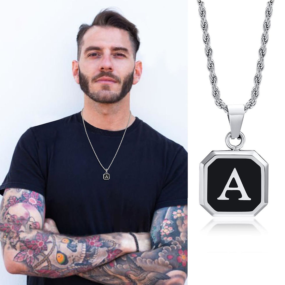 Miniatura: Initials Necklaces for Men Women,A-Z 26 Letters Black Square Stainless Steel Pen