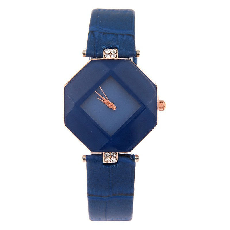 Miniatura: Relogio Feminino Fashion Exquisit Gem Cut Geometry Watch Women Blue Watches Leat