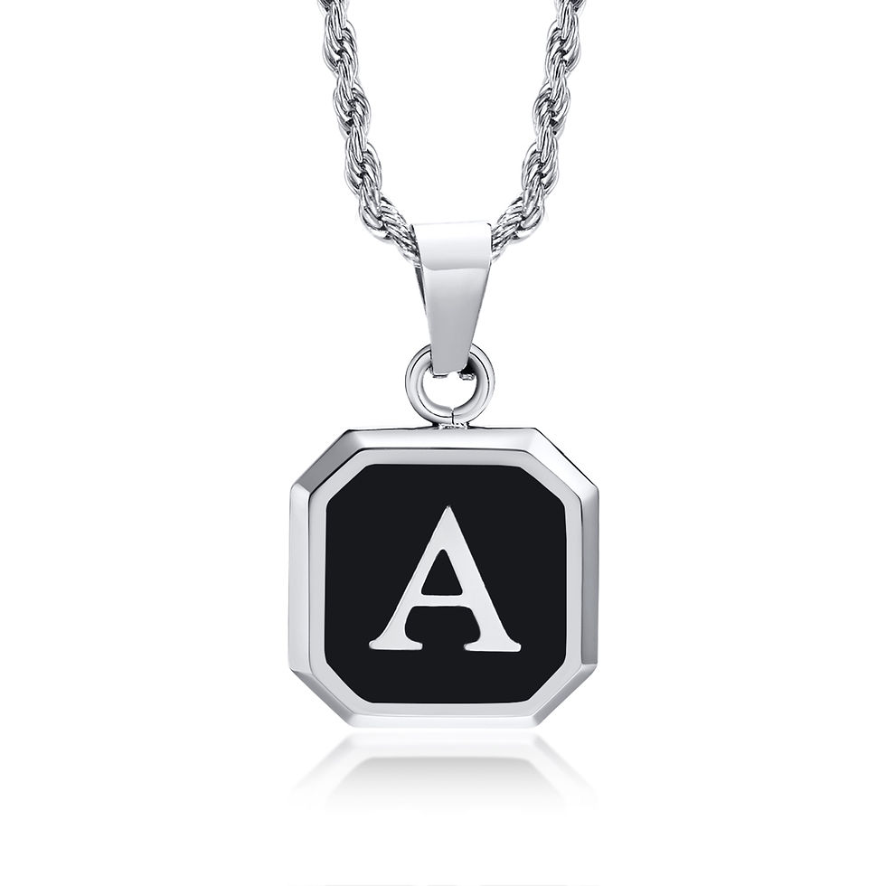 Miniatura: Initials Necklaces for Men Women,A-Z 26 Letters Black Square Stainless Steel Pen