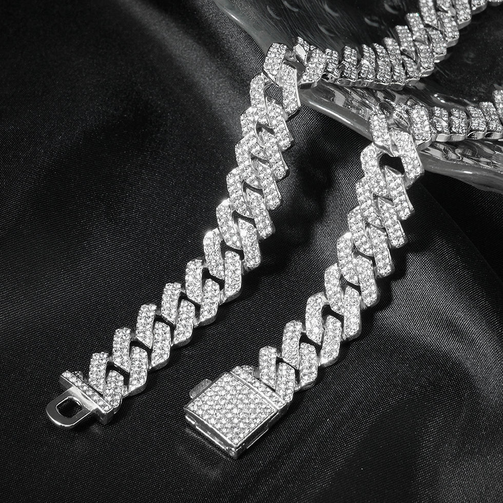 Miniatura: 3pcs Cuban Chain Watch for Men Hip Hop Miami Curb Iced Out Paved Rhinestones Rap