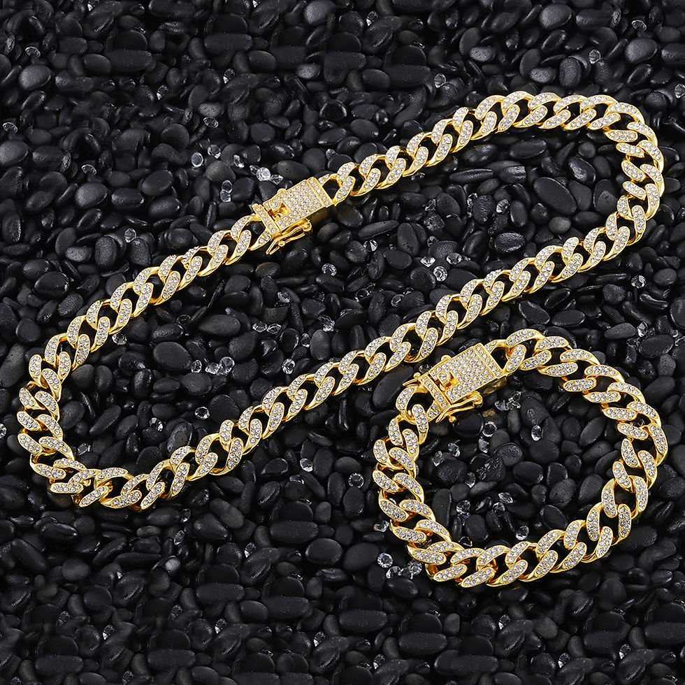Miniatura: Necklace +Watch+Bracelet Hip Hop Miami Curb Cuban Chain Gold Iced Out Paved Rhin