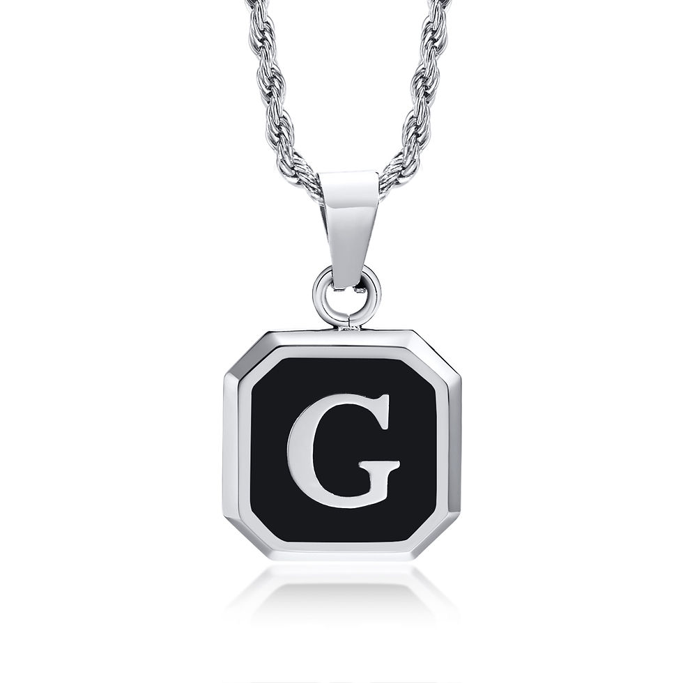 Miniatura: Initials Necklaces for Men Women,A-Z 26 Letters Black Square Stainless Steel Pen