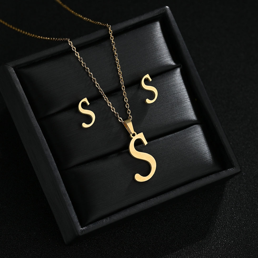 Miniatura: Stainless Steel 26 Letters Initial Women Alphabet Pendants Necklaces Earring Jew