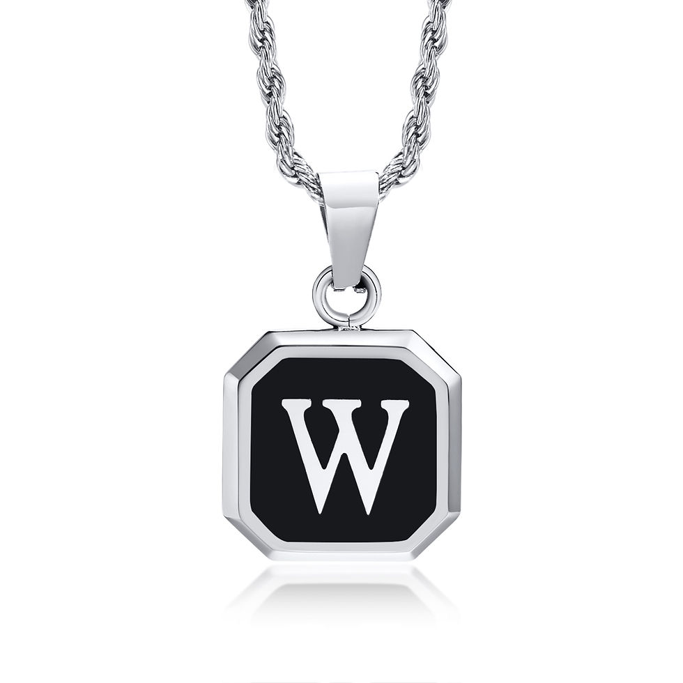 Miniatura: Initials Necklaces for Men Women,A-Z 26 Letters Black Square Stainless Steel Pen