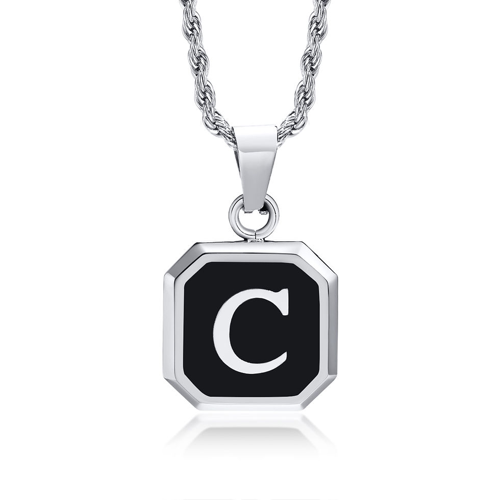 Miniatura: Initials Necklaces for Men Women,A-Z 26 Letters Black Square Stainless Steel Pen