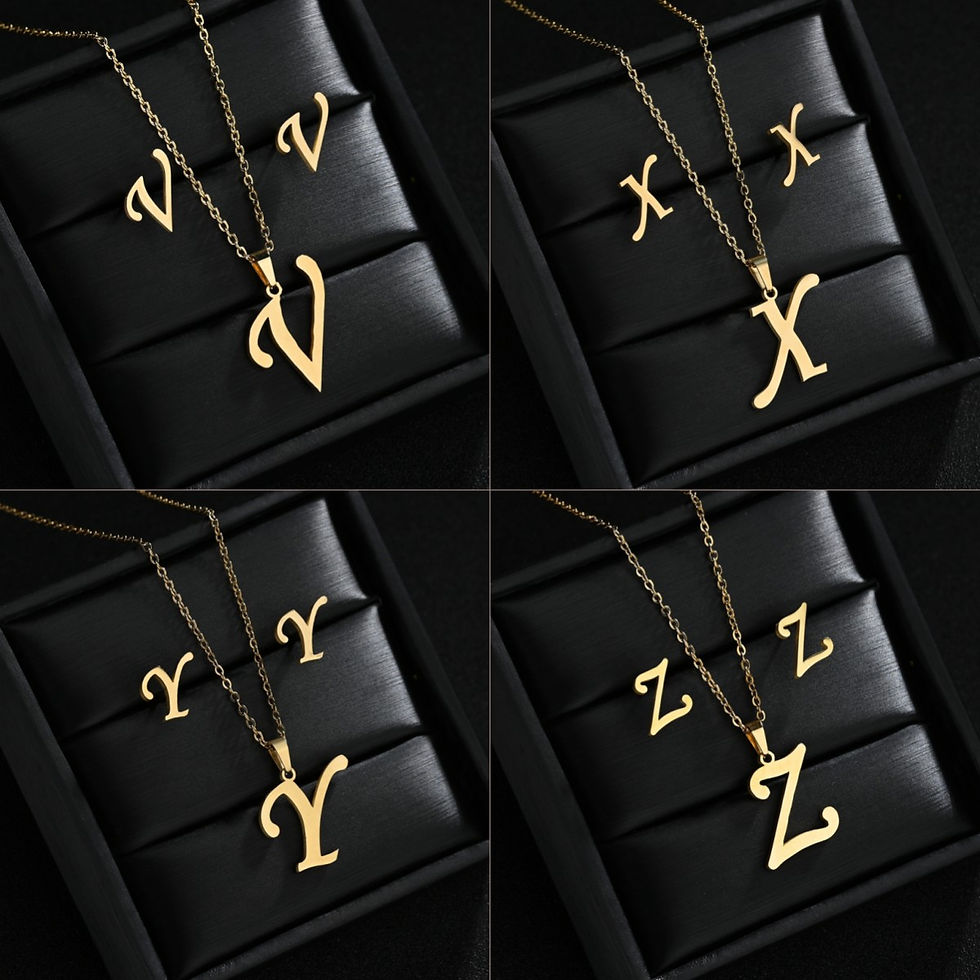 Miniatura: Stainless Steel 26 Letters Initial Women Alphabet Pendants Necklaces Earring Jew