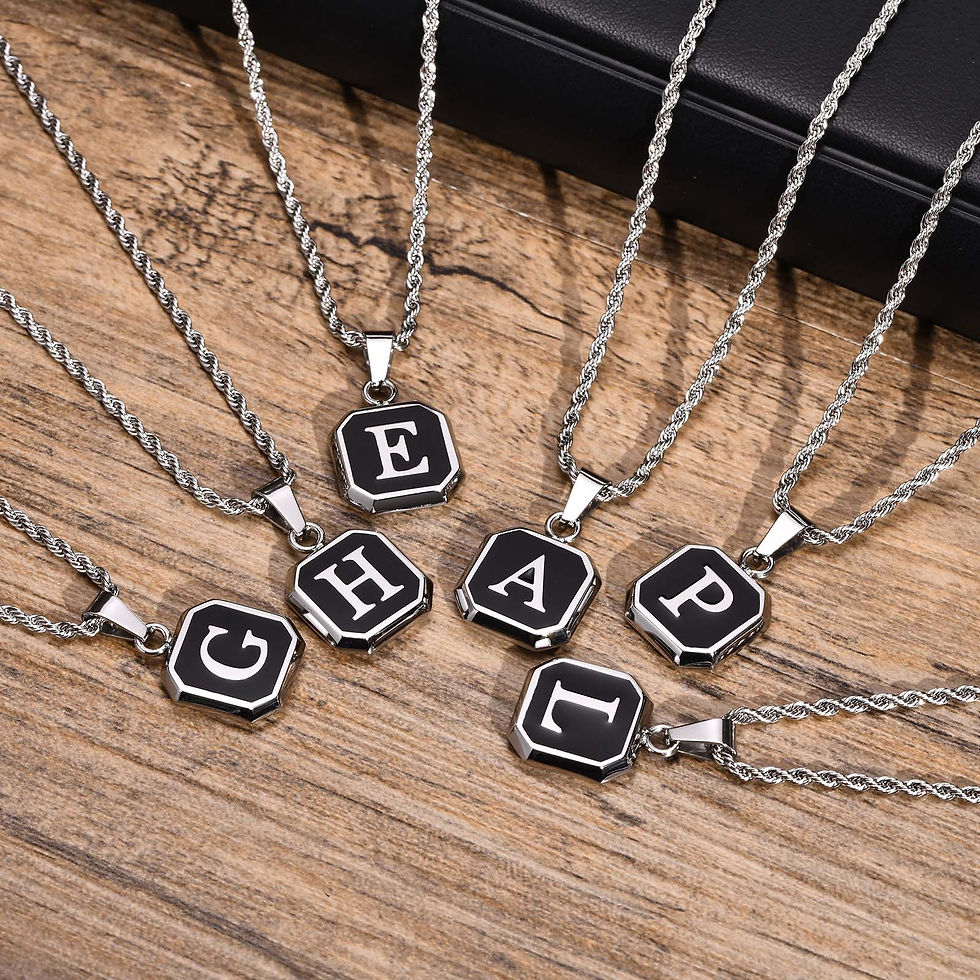 Miniatura: Initials Necklaces for Men Women,A-Z 26 Letters Black Square Stainless Steel Pen