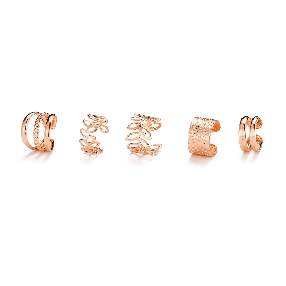 Miniatura: 5pcs/set Retro Multi-element Leaf Geometric Ear Cuff Non-Piercing Ear Bone Clip 