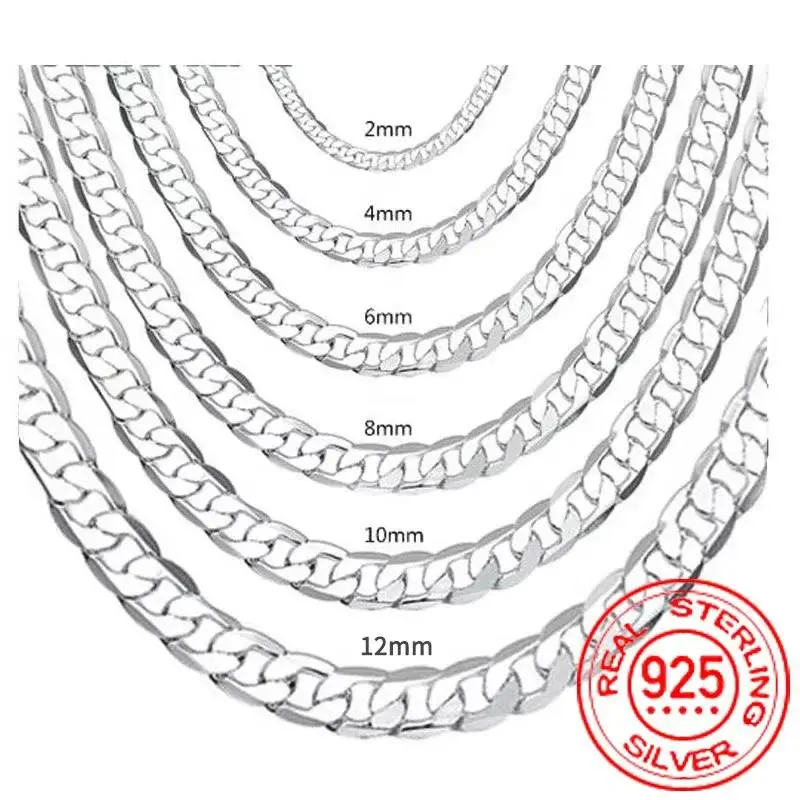 Miniatura: Men's 925 Sterling Silver Necklace 2/4/6/8/10/12MM 40-75cm Face Chain Necklace L