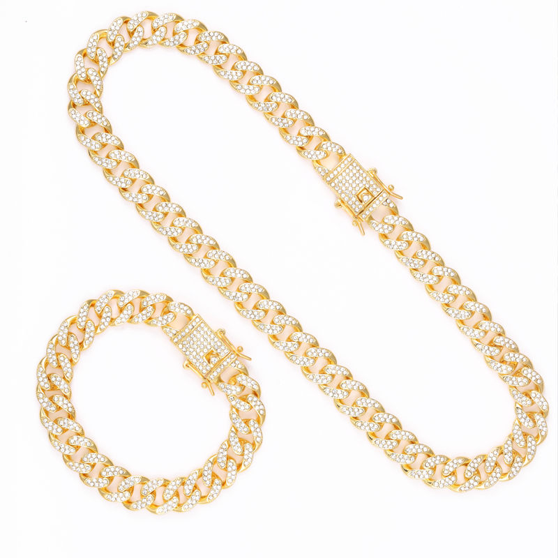 Miniatura: Necklace +Watch+Bracelet Hip Hop Miami Curb Cuban Chain Gold Iced Out Paved Rhin