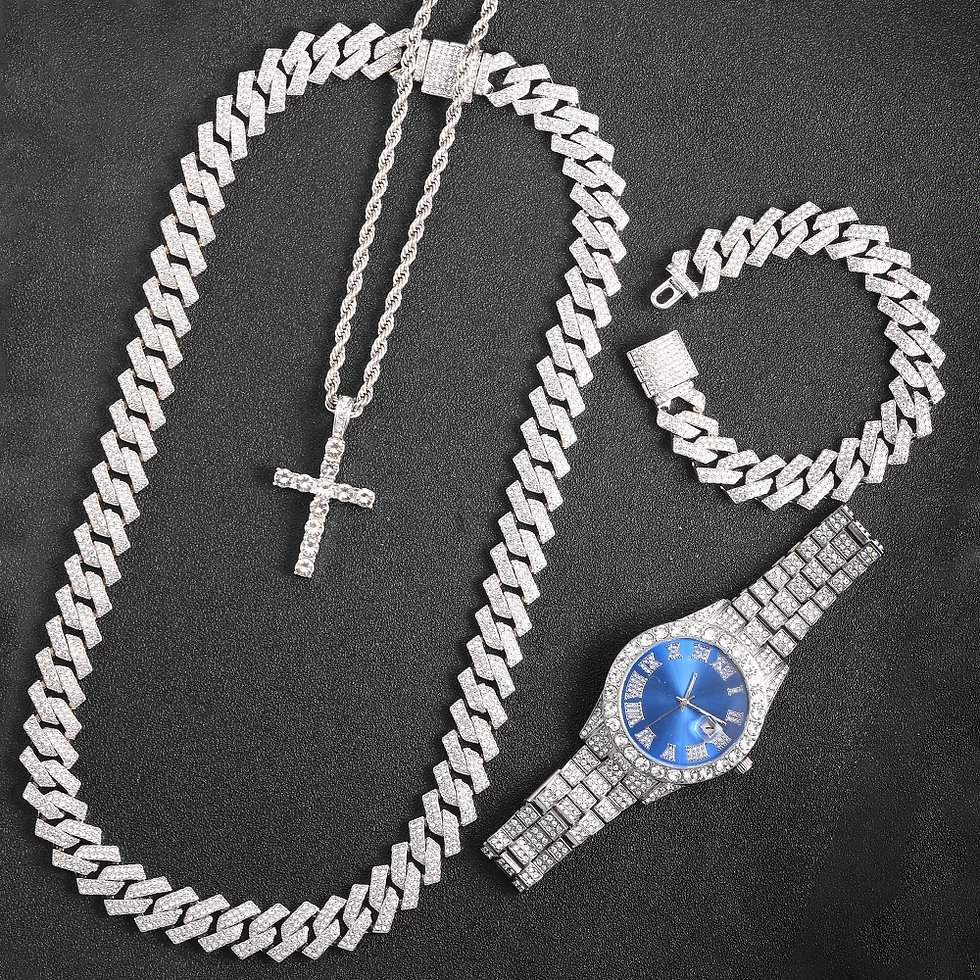 Miniatura: 16mm Hip Hop Miami Cuban Link Chain Set Necklace +Watch+Bracelet Creative Iced O